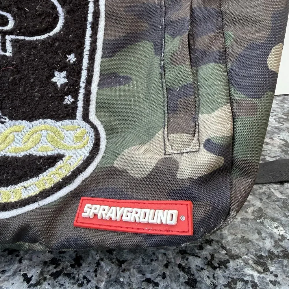 Sprayground Camouflage Backpack with Peace Sign Patch